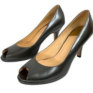 COLE HAAN x Nike Air Peep Toe Leather Pumps 3.5 inch heel in Metallic Gray Sz 8B